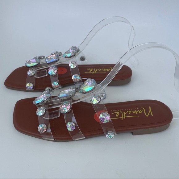 Nannette White and Brown Sandals with Elegant Turquoise Accents - Picture 2 of 6